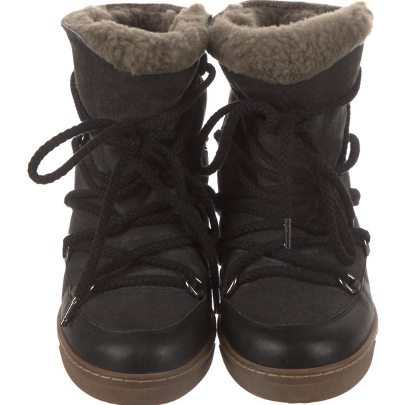ISABEL MARANT SZ 40 black NOWLES Laces Shearling Leather Boots - Picture 3 of 5